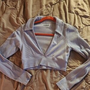 Garage Women's Light Blue Ribbed V-Neck Top